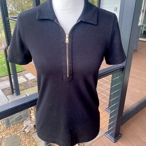 Tory Burch Black Short Sleeve Zip-Up Polo